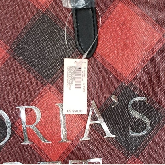 New Victoria Secret Plaid Black & Red Tote Bag With Shoulder Strap W /tags - Picture 5 of 8